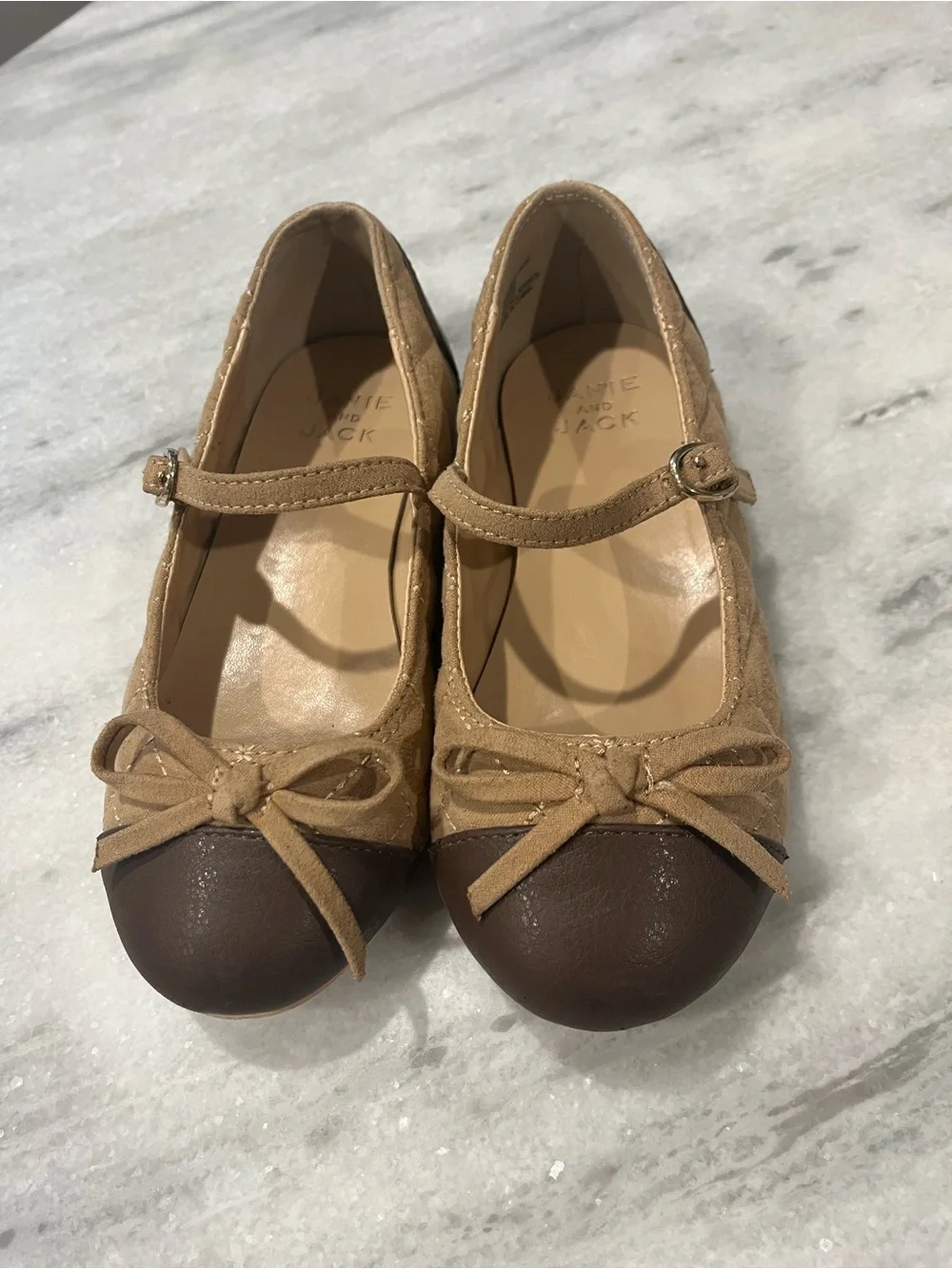 Janie and Jack Mary Jane Bow Ballet Flats in Tan and Brown